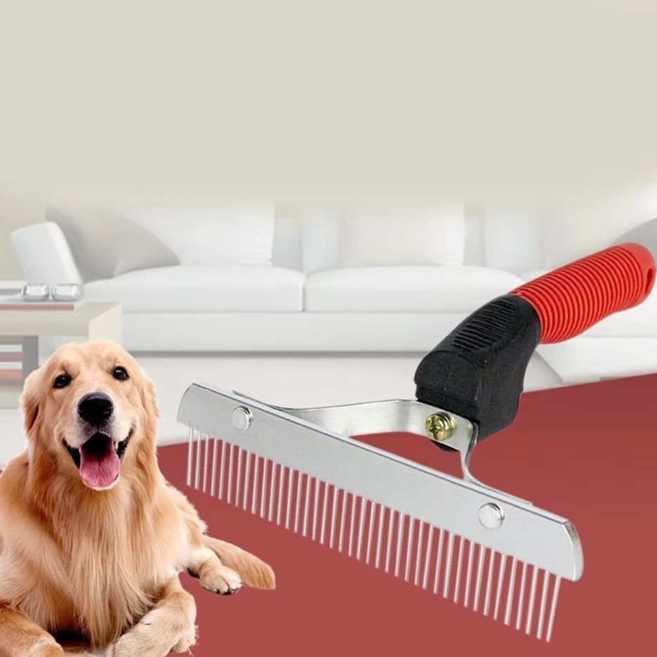 Râteau De Toilettage Pour Chiens Avec Poignée Rouge En Acier Inoxydable