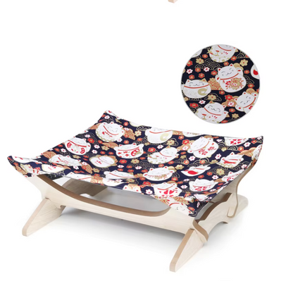 Liege pour Chat Coloré en Bois Recouvert de Tissu - Lieu de Repos Confortable pour les Chats