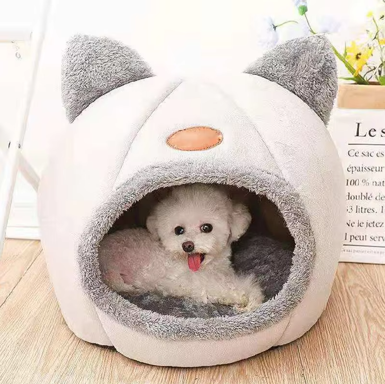 Lit Douillet en Forme de Chat pour Animaux de Compagnie - Douce Maison pour Chats Chauffante avec Coussin Amovible