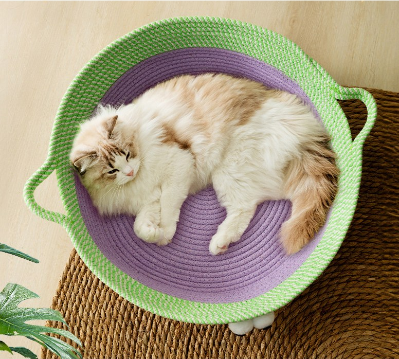 Joli Lit Pour Chat En Corde De Coton Tissée À La Main, Conçu En Forme D'animal