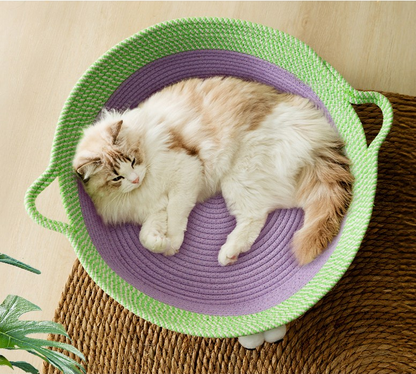 Joli Lit Pour Chat En Corde De Coton Tissée À La Main, Conçu En Forme D'animal