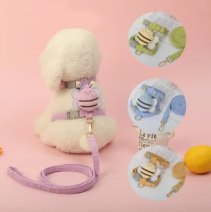 Adorable Harnais Pour Chien Avec Motif D' Abeilles - Laisse Ajustable