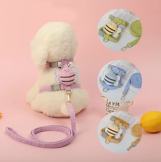 Adorable Harnais Pour Chien Avec Motif D' Abeilles - Laisse Ajustable