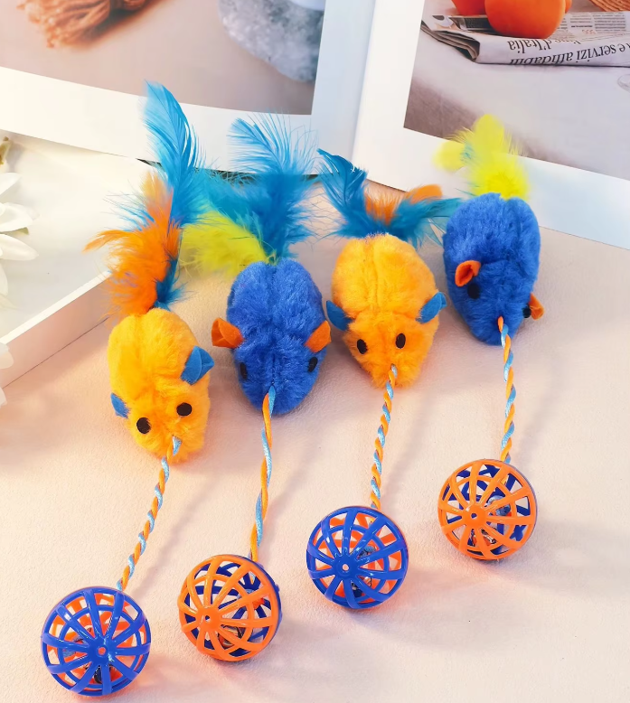 Ensemble de Jouets pour Chats - Souris en Peluche avec Balles à Plumes