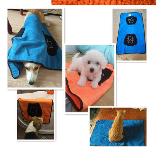Serviette pour Animaux de Compagnie avec Motif de Pattes pour Chiens et Chats - Séchage Rapide et Super Absorbant