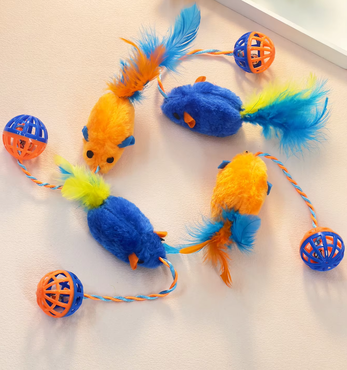 Ensemble de Jouets pour Chats - Souris en Peluche avec Balles à Plumes