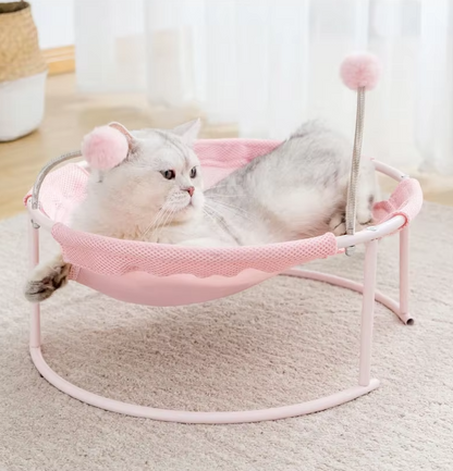 Hamac pour Chats Rond - Lieu de Repos Confortable pour Chats avec Balles de Jeu Châssis Stable
