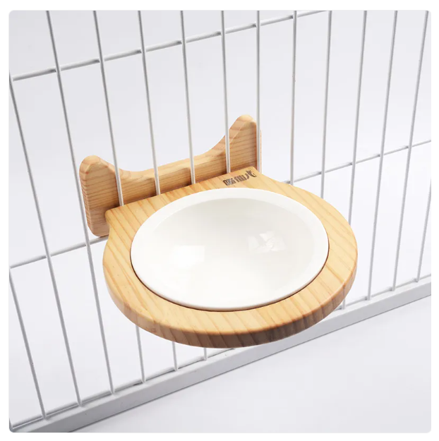Ecuelle Suspendue pour Chats - Support Mural avec Cadre en Bois au Design Nuageux