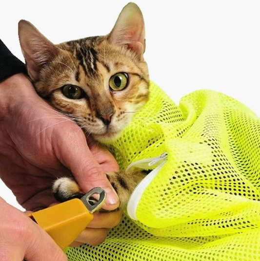 Sac de Toilettage pour Chats avec Tissu en Maille pour un Bain et un Soin des Griffes en Toute Sécurité