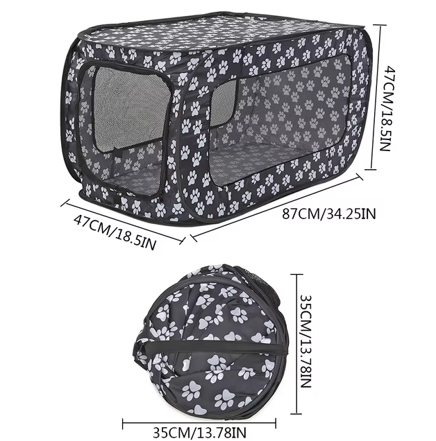 Caisse pour Chien Pliable en Tissu avec Motif de Pattes - Portable et Aérée