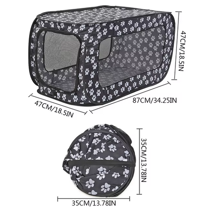 Caisse pour Chien Pliable en Tissu avec Motif de Pattes - Portable et Aérée