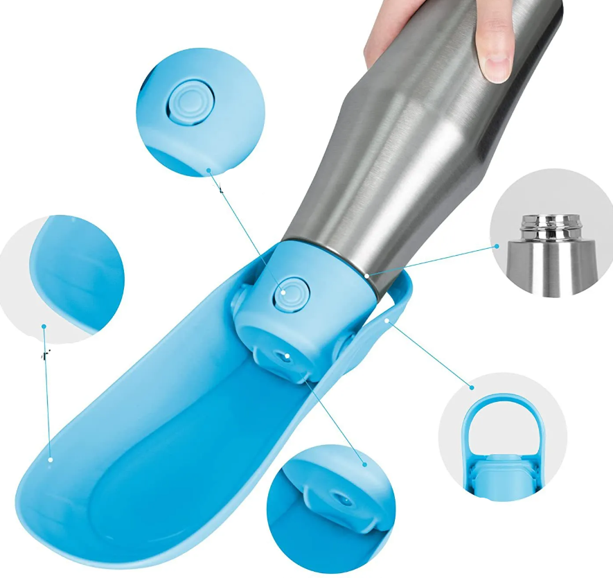 Bouteille en Acier Inoxydable pour Chiens - Distributeur D' Eau Portable avec Bol Pliable