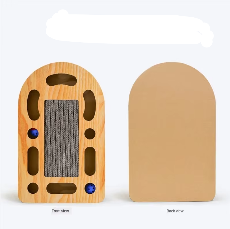 Plat à Gratter pour Chats avec Jouets - Tapis à Gratter en Carton Ondulé et Cadre en Bois