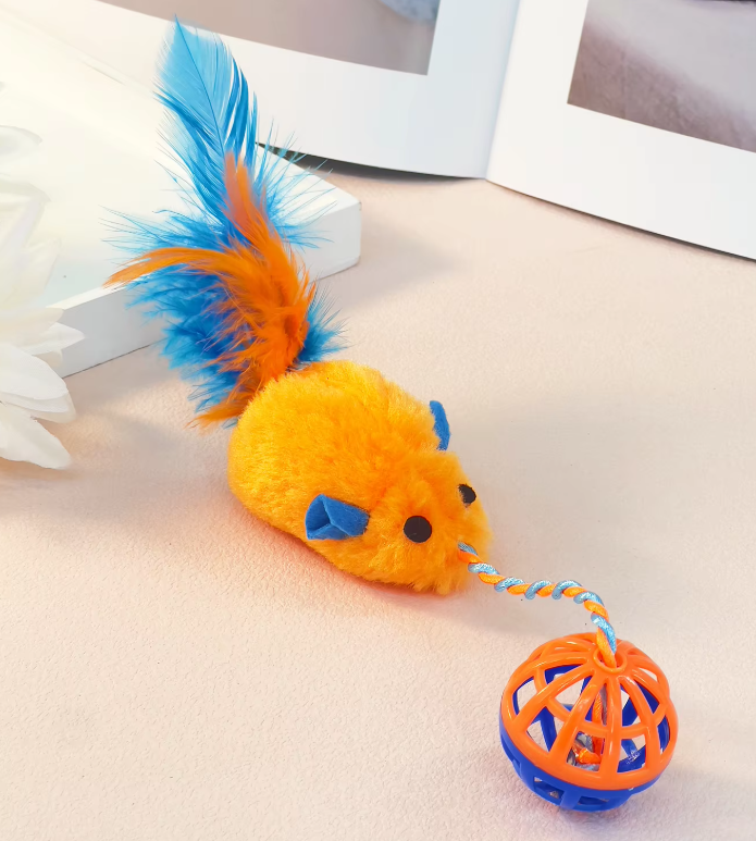 Ensemble de Jouets pour Chats - Souris en Peluche avec Balles à Plumes