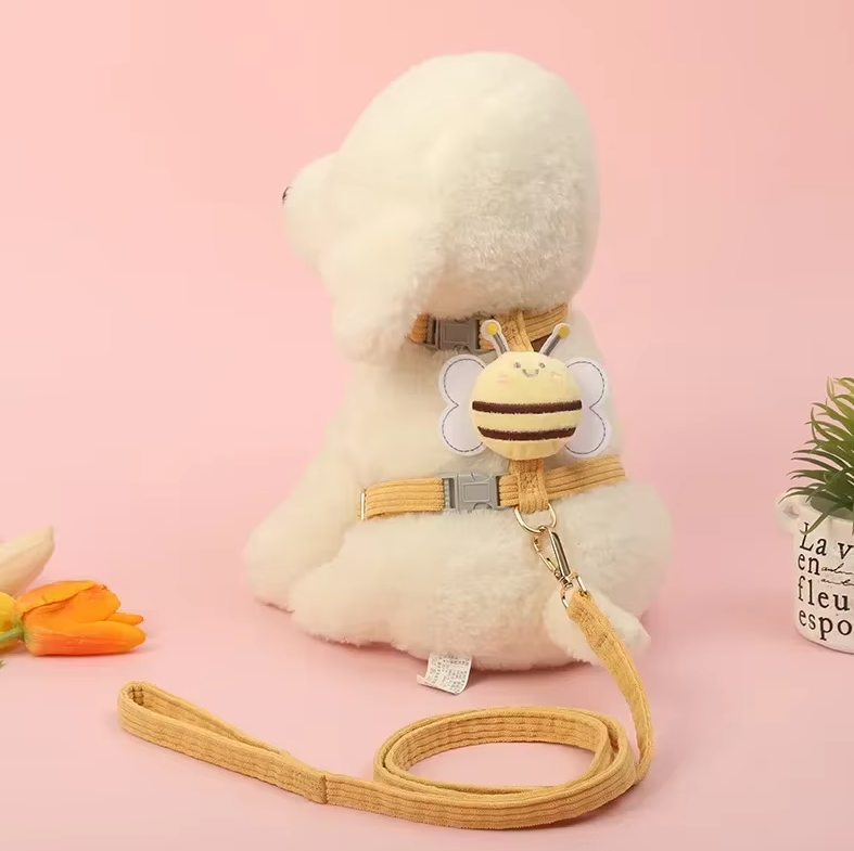 Adorable Harnais Pour Chien Avec Motif D' Abeilles - Laisse Ajustable