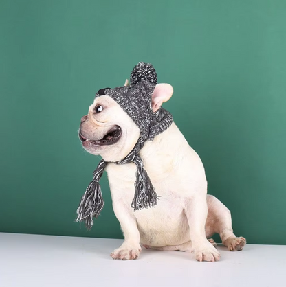 Casquette En Tricot Pour Animaux Domestiques Avec Pompon Et Pompons Torsadés En Rose