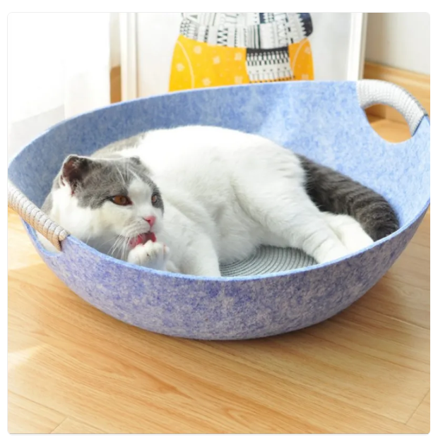 Lit pour Animaux Domestiques en Feutre pour Chats - Panier Doux et Confortable avec Poignées