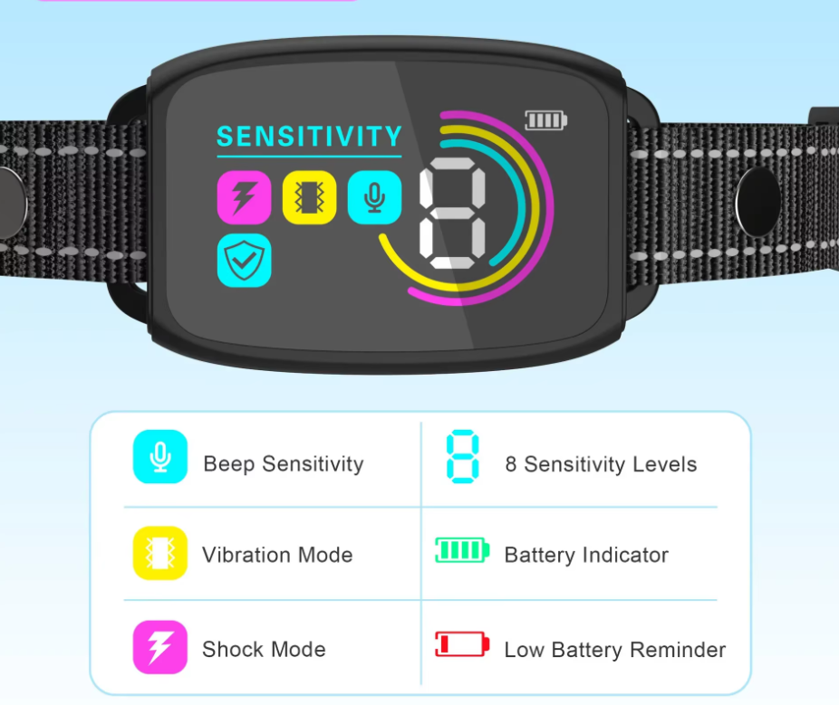 Collier De Dressage Pour Chien Avec Télécommande - 8 Niveaux De Sensibilité Vibration Mode Choc