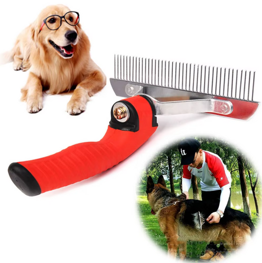 Râteau De Toilettage Pour Chiens Avec Poignée Rouge En Acier Inoxydable