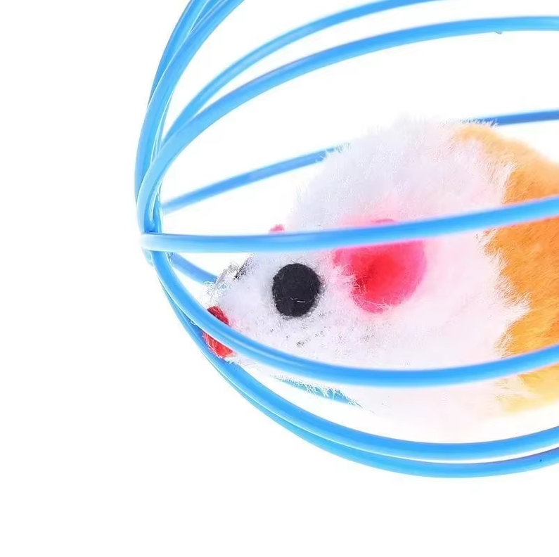 Jouet pour Chats Souris en Cage avec Queue en Plumes