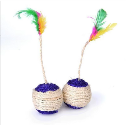 Balle Interactive pour Chats avec Plumes et Corde en Sisal