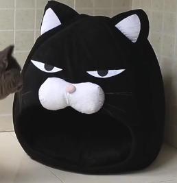 Lit pour Chat avec Design Tête de Chat - Niche Douillette pour Chats et Petits Chiens