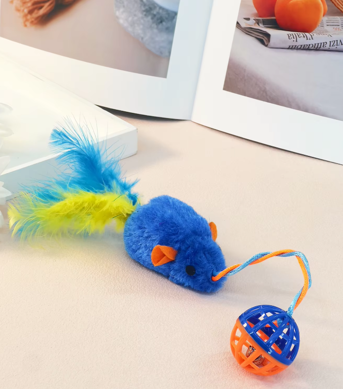 Ensemble de Jouets pour Chats - Souris en Peluche avec Balles à Plumes