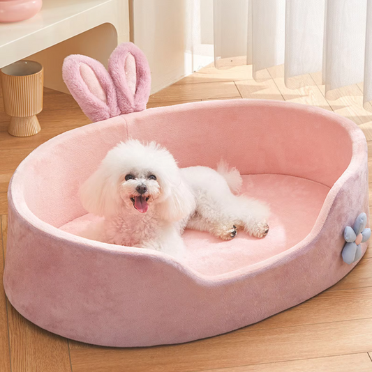 Lit pour Chien Lapin - Lit Doux et Moelleux pour Animaux Domestiques avec Oreilles Décorées de Fleurs