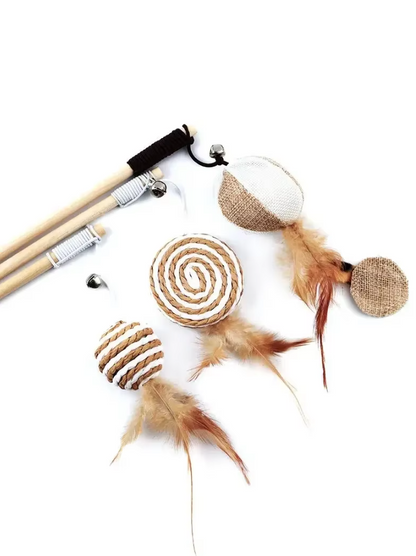 Jouets Interactifs pour Chats - Jouets Naturels avec Plumes et Clochettes
