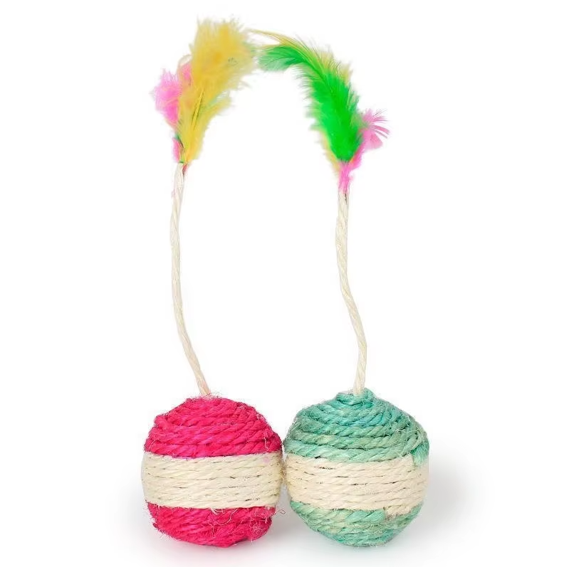 Balle Interactive pour Chats avec Plumes et Corde en Sisal
