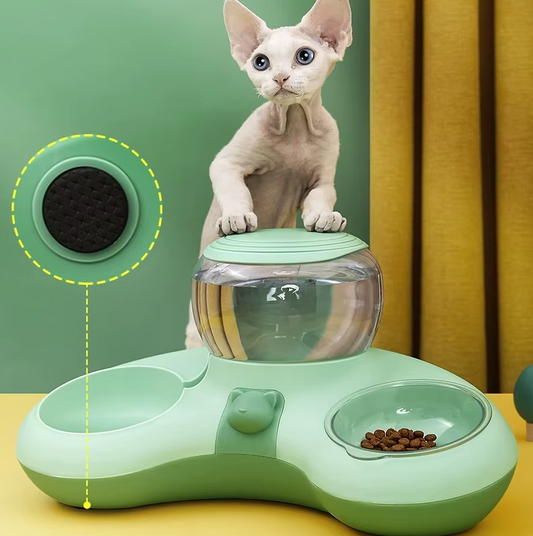 Ecuelle 2 en 1 pour Animaux Domestiques avec Distributeur D' Eau Automatique et Design Antidérapant