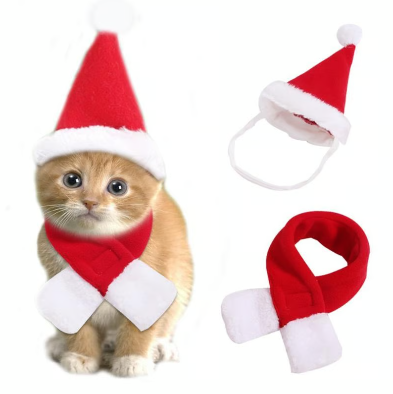 Casquette de Noël avec Écharpe pour Animaux Domestiques