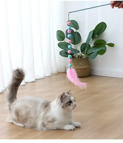 Canne à Pêche Interactive pour Chats avec Plumes à Pompon - un Jeu Amusant pour les Chats Curieux