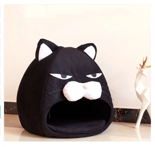 Lit pour Chat avec Design Tête de Chat - Niche Douillette pour Chats et Petits Chiens