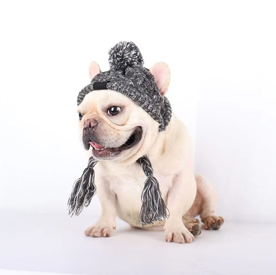 Casquette En Tricot Pour Animaux Domestiques Avec Pompon Et Pompons Torsadés En Rose