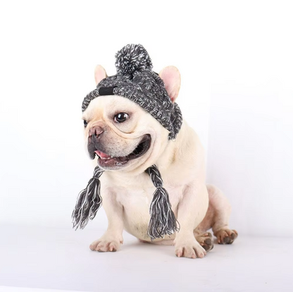 Casquette En Tricot Pour Animaux Domestiques Avec Pompon Et Pompons Torsadés En Rose