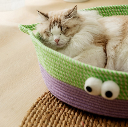 Joli Lit Pour Chat En Corde De Coton Tissée À La Main, Conçu En Forme D'animal