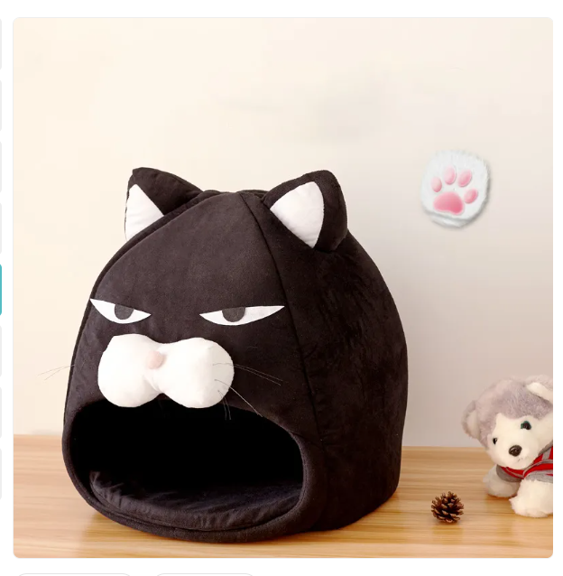 Lit pour Chat avec Design Tête de Chat - Niche Douillette pour Chats et Petits Chiens