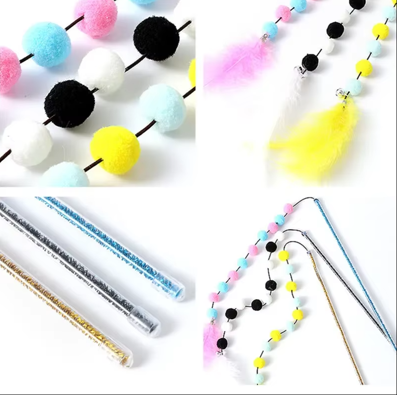 Canne à Pêche Interactive pour Chats avec Plumes à Pompon - un Jeu Amusant pour les Chats Curieux