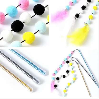 Canne à Pêche Interactive pour Chats avec Plumes à Pompon - un Jeu Amusant pour les Chats Curieux