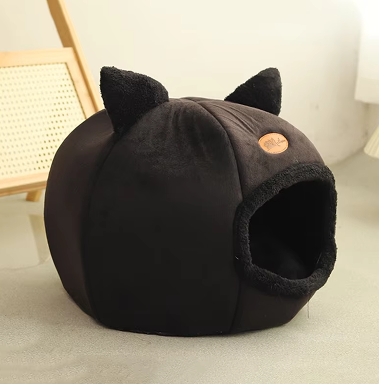 Lit Douillet en Forme de Chat pour Animaux de Compagnie - Douce Maison pour Chats Chauffante avec Coussin Amovible