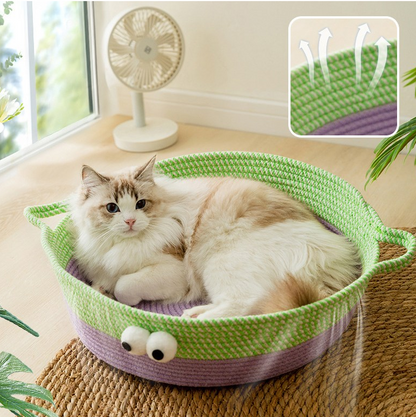 Joli Lit Pour Chat En Corde De Coton Tissée À La Main, Conçu En Forme D'animal
