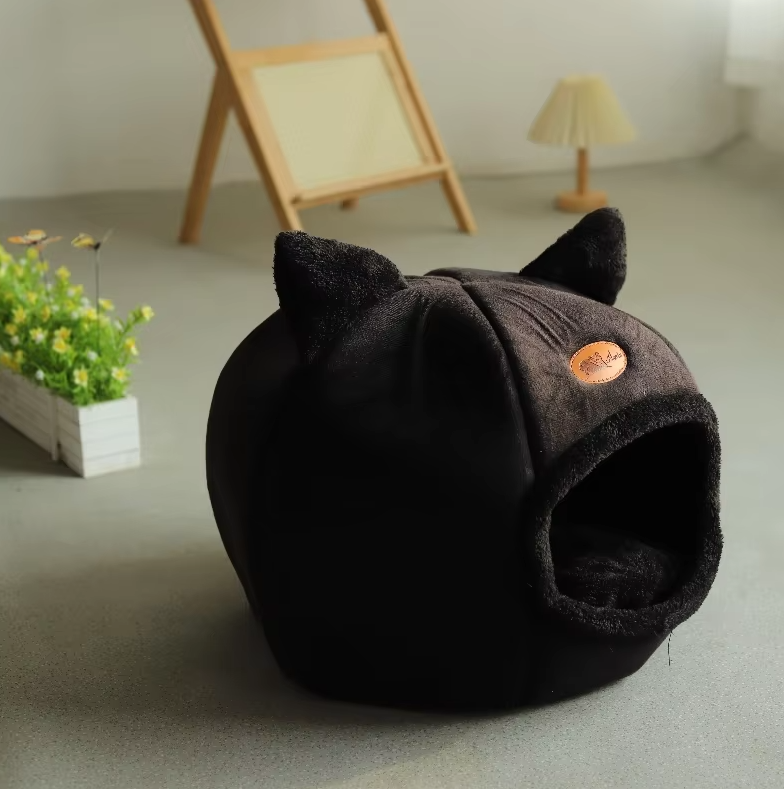 Lit Douillet en Forme de Chat pour Animaux de Compagnie - Douce Maison pour Chats Chauffante avec Coussin Amovible