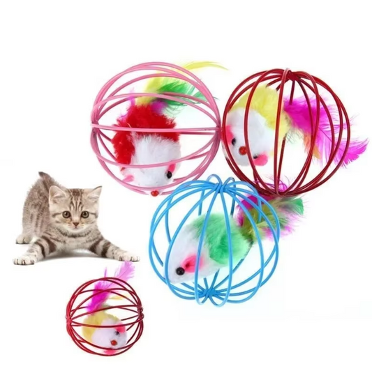 Jouet pour Chats Souris en Cage avec Queue en Plumes