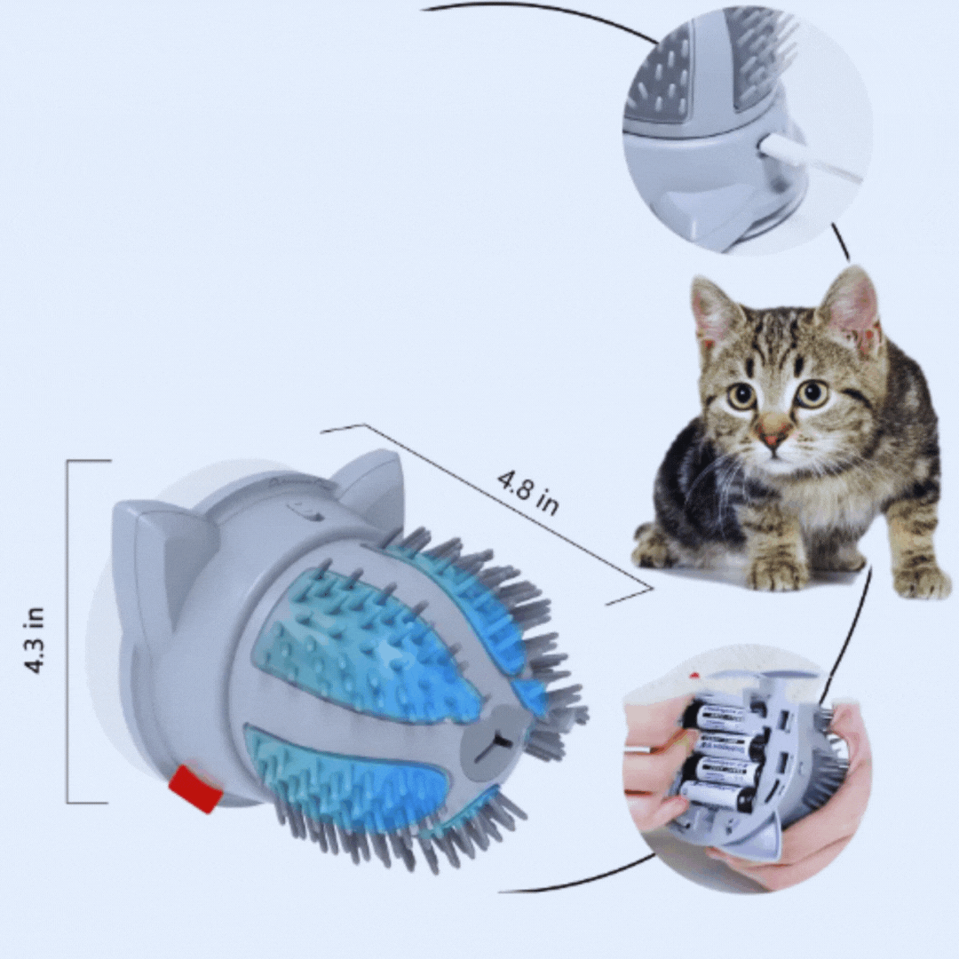 Brosse Électrique Automassante pour Chats avec Compartiment Catnip et Double Alimentation Électrique