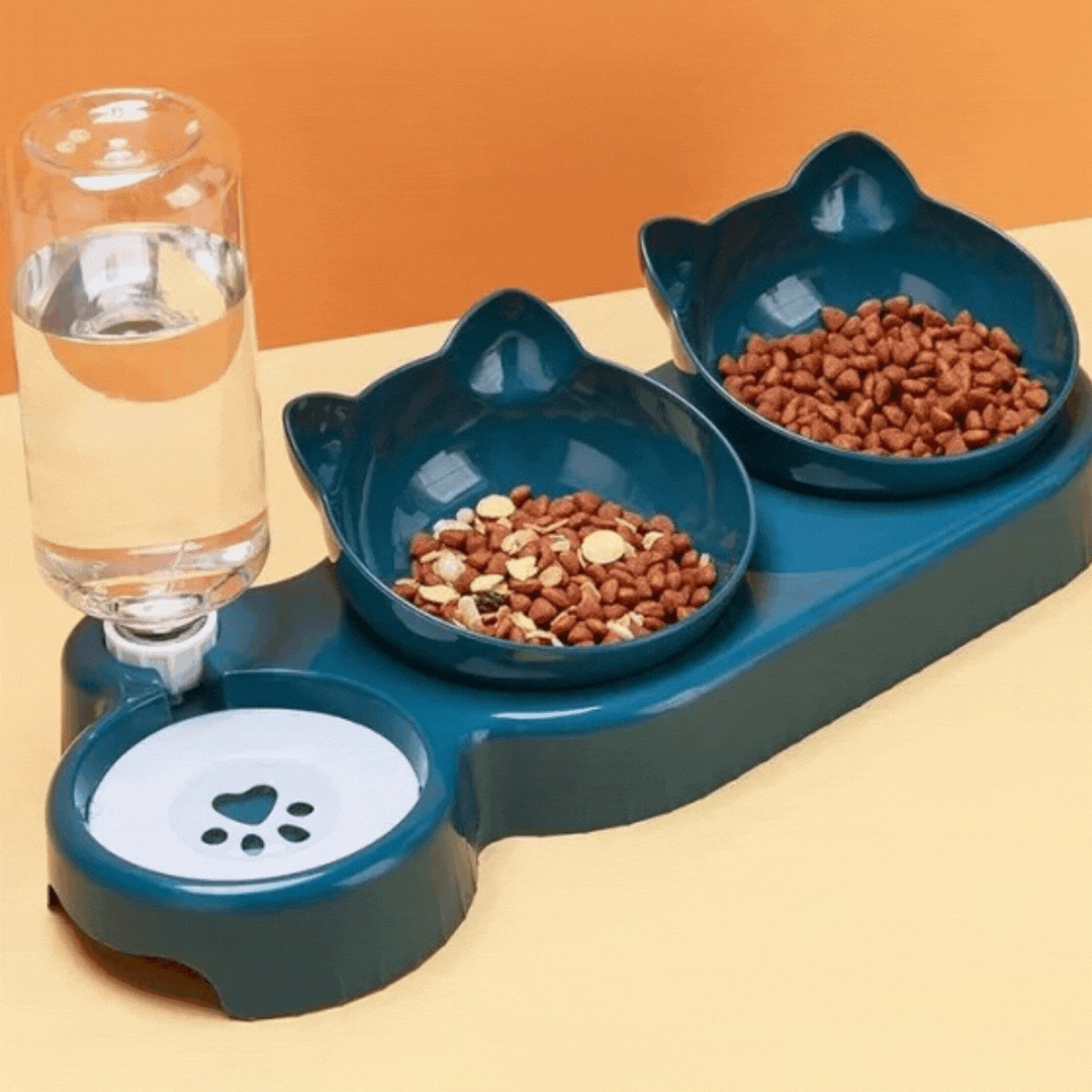 Écuelle pour Chat Multi-usages avec 3 Bols - Design Antidérapant pour les Snacks D' Eau et la Nourriture