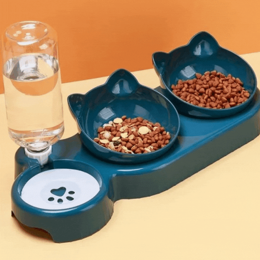 Écuelle pour Chat Multi-usages avec 3 Bols - Design Antidérapant pour les Snacks D' Eau et la Nourriture