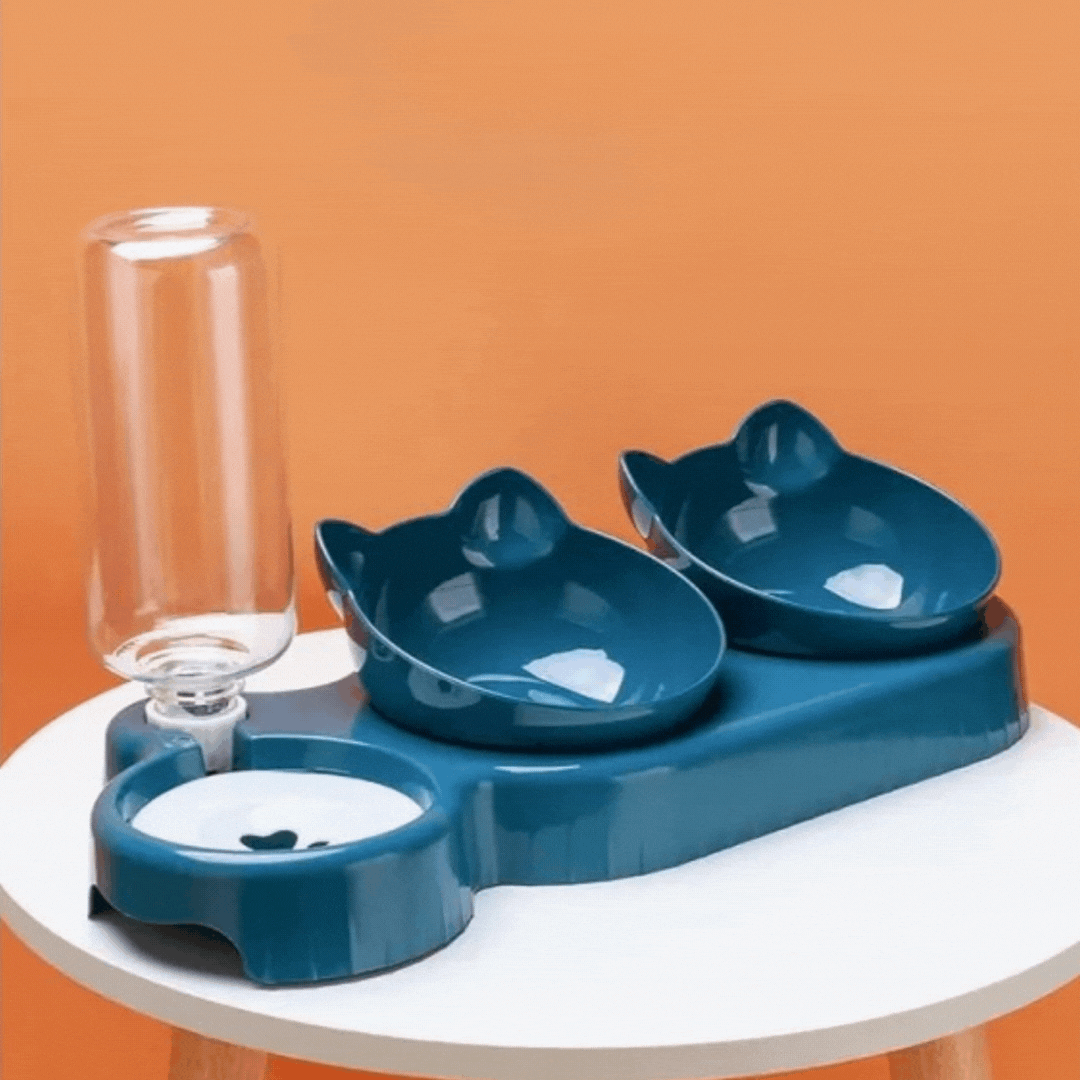 Écuelle pour Chat Multi-usages avec 3 Bols - Design Antidérapant pour les Snacks D' Eau et la Nourriture