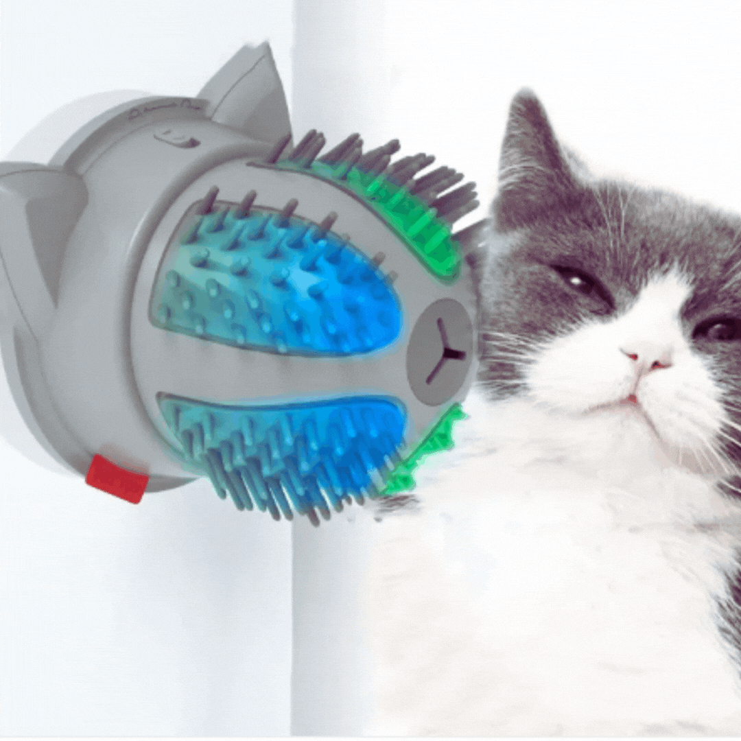 Brosse Électrique Automassante pour Chats avec Compartiment Catnip et Double Alimentation Électrique
