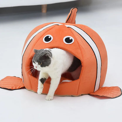 Notre Nid Douillet pour Chats au Design de Poisson - Lit Moelleux pour Chats pour des Pauses Confortables